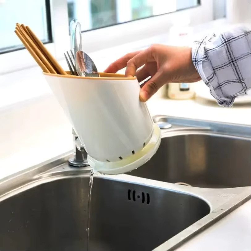 Küchen-Besteckhalter aus Kunststoff in Weiß als Organizer und Abtropfbehälter für Messer, Löffel und Gabeln - Bild 2