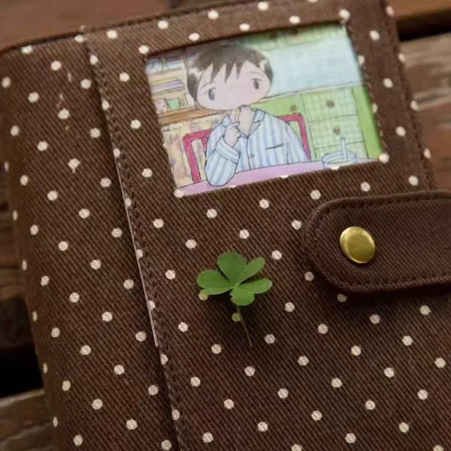 Koreanisches Plüsch Notizbuch mit Polka Dots im Ins-Stil, A6 Notizblock aus Stoff in Weiß und Braun - Bild 2