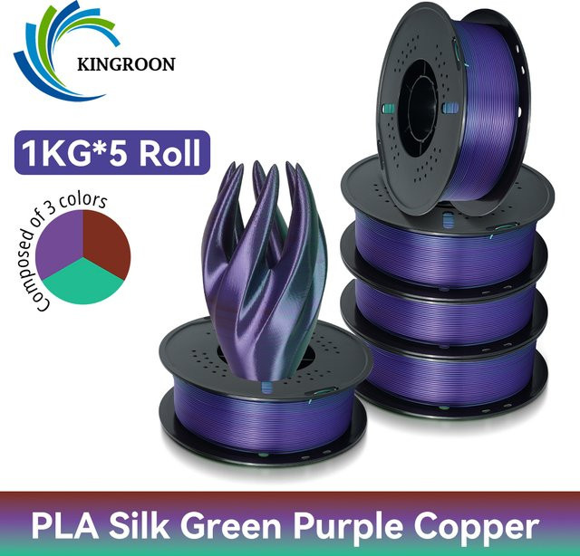 KINGROON PLA Seide 3D-Drucker-Filament 1,75mm Multicolour Gold Grün Rot Hochglanz-Finish - Bild 1