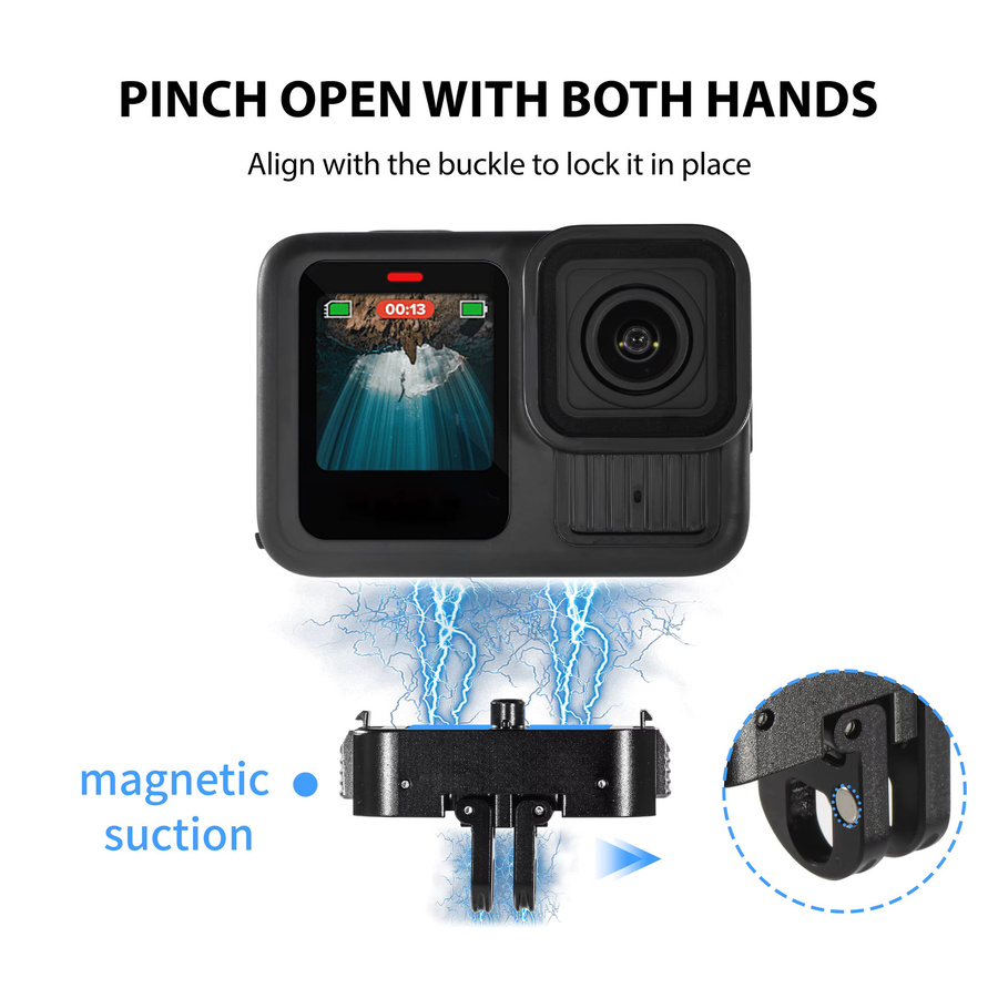 Magnetische Aluminium-Klemmhalterung mit Schnellverschluss und Doppelklauen-Schnittstelle für GoPro Hero 13 und GoPro Max 2 Lit in Schwarz mit 1/4-Zoll-Schraube - Bild 2