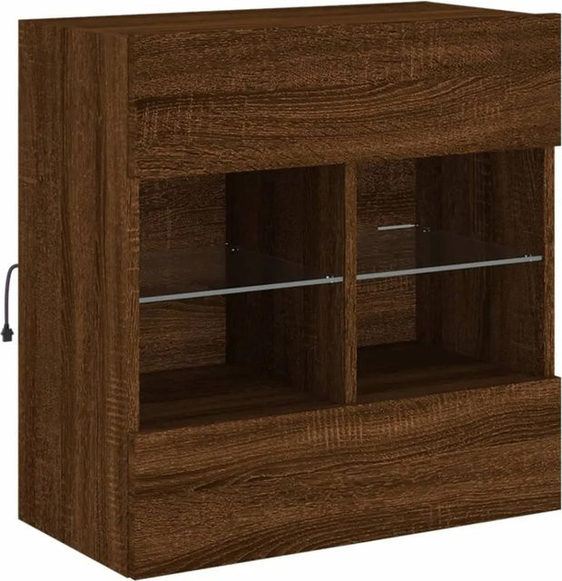 vidaXL TV-Wandschrank in Braun Eichen-Optik mit LED-Leuchten und Glaselementen, B/T/H: 158,5 x 30,0 x 60,5 cm - Bild 1