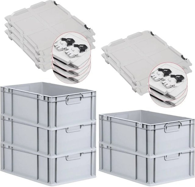PROREGAL SuperSparSet 5x Eurobox NextGen Grip mit Scharnierdeckel und schwarzen Schiebeschnappverschlüssen, Grau, H x B x T: 22 x 40 x 60 cm - Bild 1