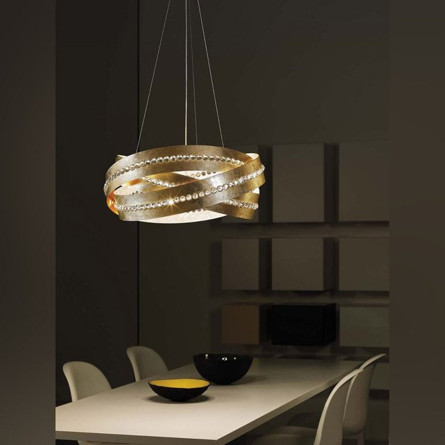 Marchetti Essentia S100 Pendelleuchte E27 in Gold/Messing und Weiß mit Kristall- und Glaselementen - Bild 1