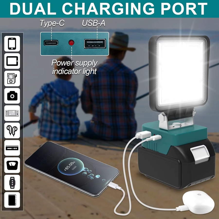 T-SUNRISE Tragbare LED-Arbeitsleuchte mit Haken und verstellbarem Standfuß, wiederaufladbare LED-Flutlichtlampe in Schwarz, 100W - Bild 3