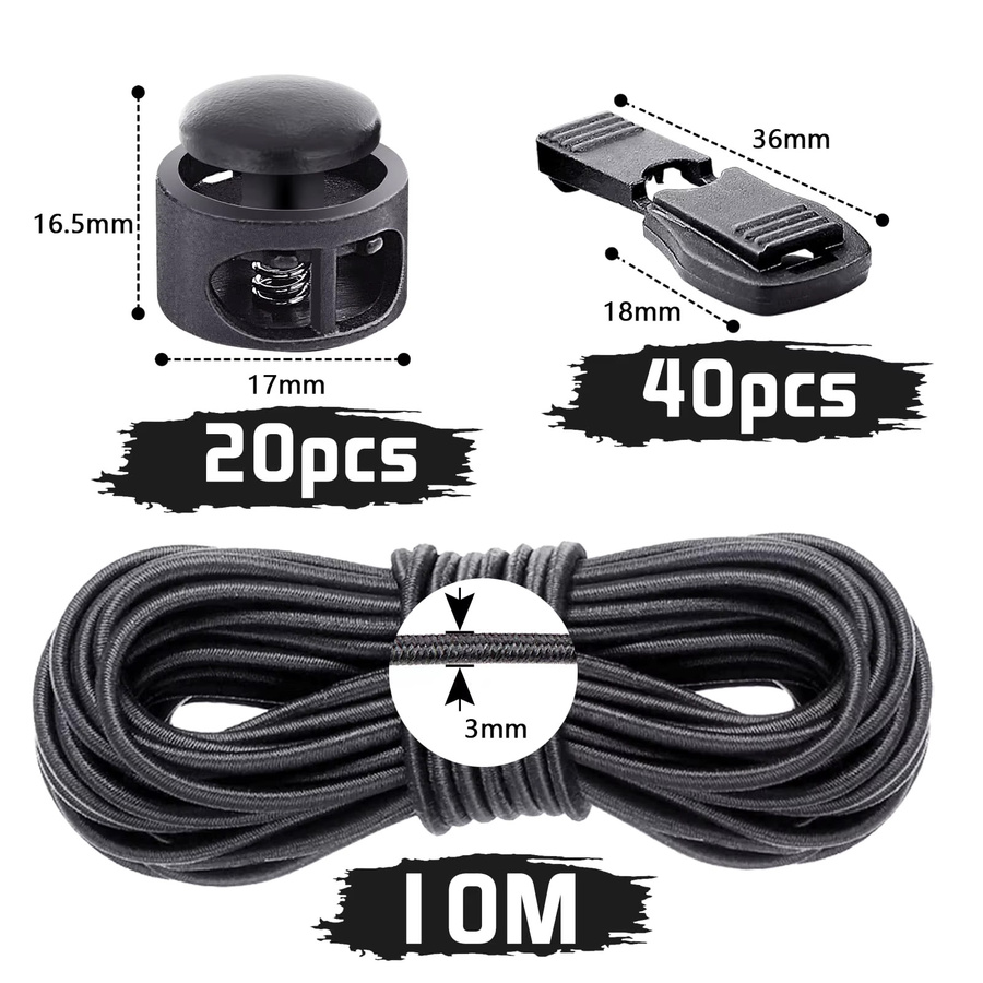 Cord Lock Kunststoff Feder Toggle Stopper mit elastischem Knebel für Kordeln und Schnürsenkel in Schwarz und Gold - Bild 2