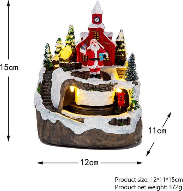 LED Weihnachtshaus Dorfhaus mit Zug, beleuchtete Weihnachtsfigur aus Harz mit Musik für deine Tischdekoration - Bild 1