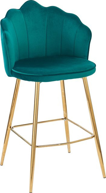 TPFLiving Barhocker Muschu 2er Set im Muscheldesign aus Samt in Grün mit Golddetails - Bild 1
