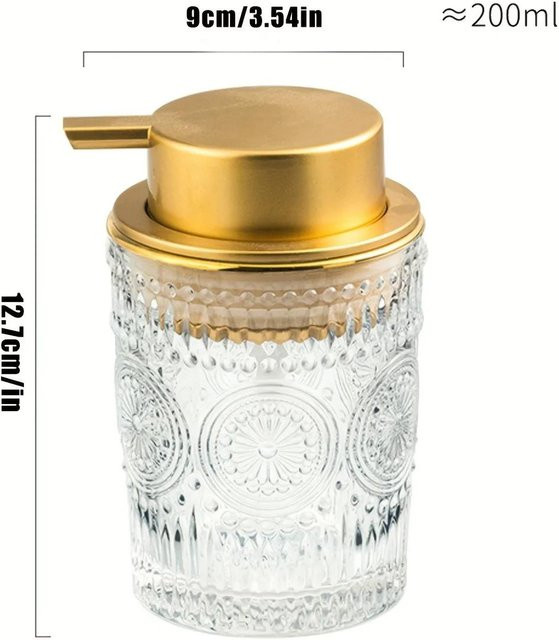 Nachfüllbarer Schaumseifenspender aus Glas von Yiran Furniture in Beige mit goldenem Pumpkopf - Bild 1