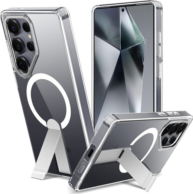 Magnetische Schutzhülle mit Metall-Kickstand für Samsung Galaxy S26 S25 FE S24 Plus S23 Ultra kompatibel mit MagSafe, Schwarz und Transparent - Bild 1
