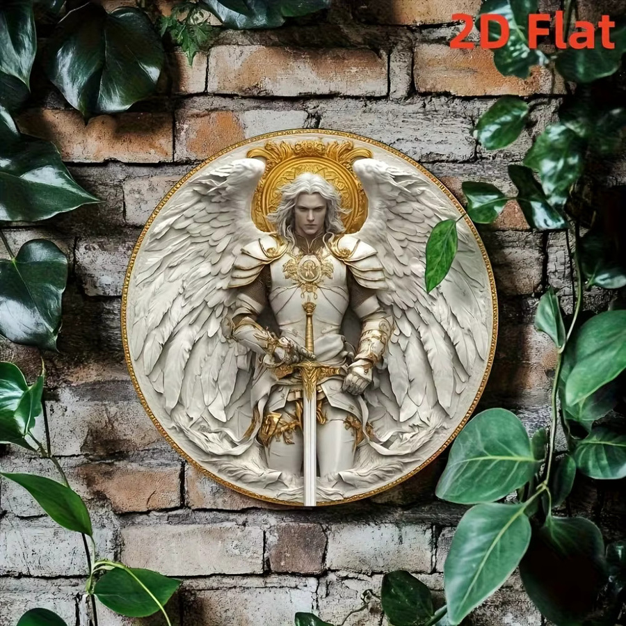 CIFBUY St. Michael 3D Metall-Wandkunst rundes Aluminiumschild mit Engel- und floralem Motiv Durchmesser: 20 cm - Bild 6