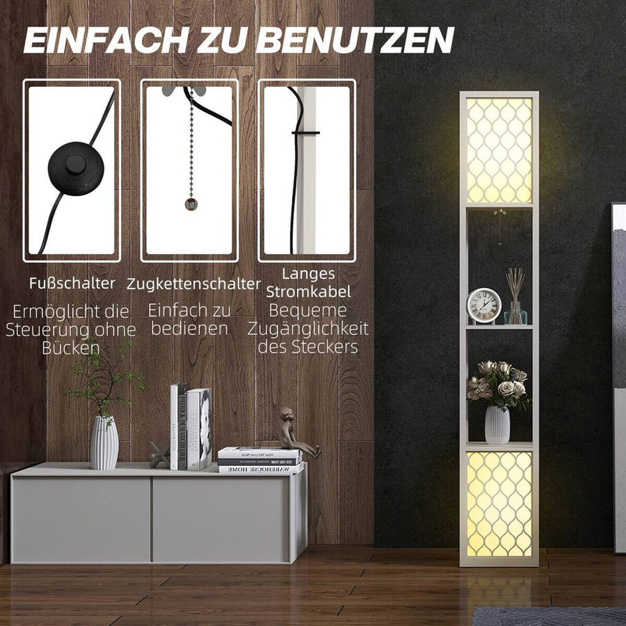 HOMCOM Stehleuchte modern in Grau und Weiß mit 2 E27 Fassungen und Zugkette, B/T/H: 26 x 26 x 156 cm - Bild 1