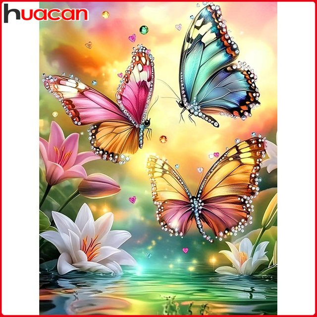 Huacan 5D-Diamantgemälde zum Selbermachen mit Schmetterling und Lilien in Multicolour, B/H: 30 x 20 cm - Bild 1