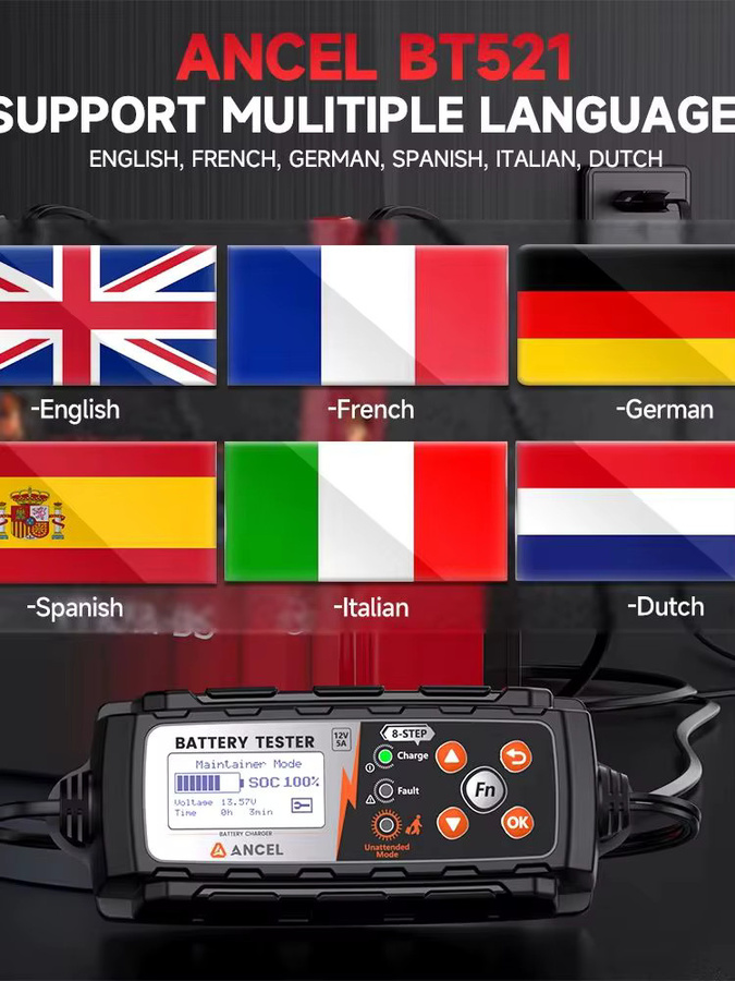 ANCEL BT521 12V Autobatterie-Wechsler und Batterietester in Schwarz für AGM, GEL und Blei-Säure-Batterien zur Kfz-Reparatur und Diagnose - Bild 6