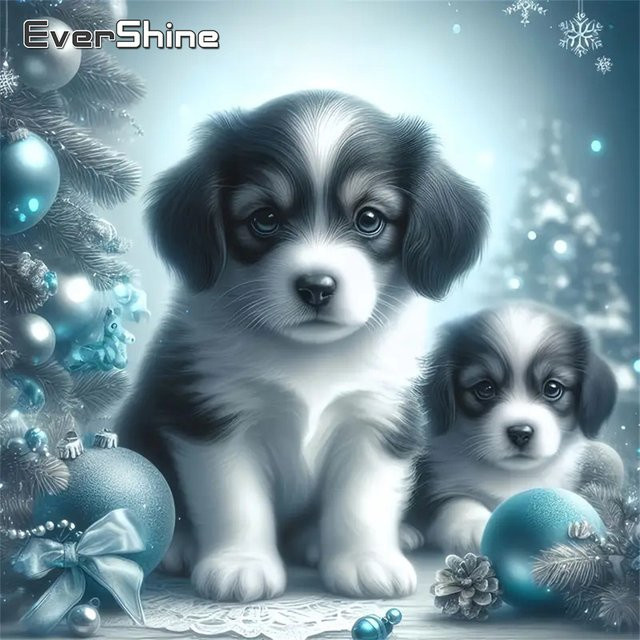 Evershine 5D DIY Hund Diamant Mosaik Set mit Winter-Muster für Erwachsene und Anfänger, Mehrfarbig, B/B/H: 20 x 20 x 20 cm - Bild 1