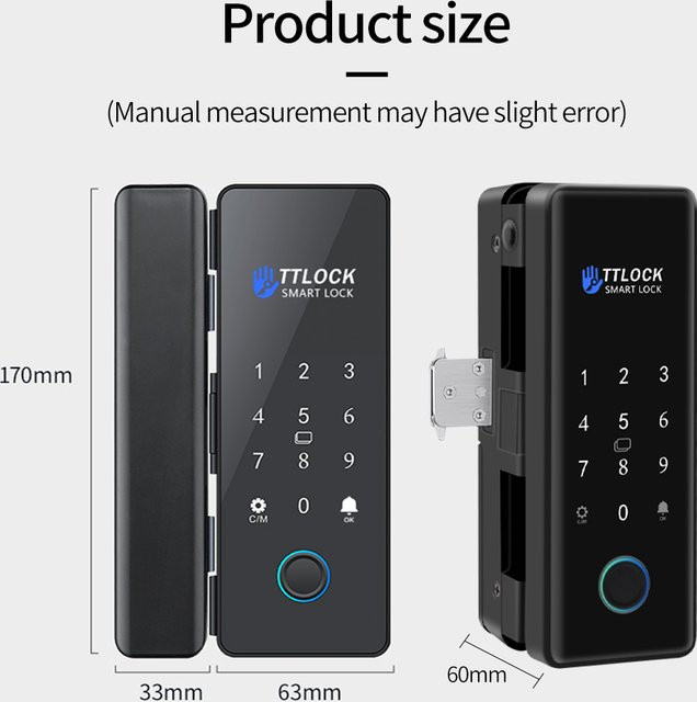 LUCKING DOOR Smartes digitales Schiebe-Glas-Türschloss in Schwarz mit Biometrischem Fingerprint, Passwort, RFID Karte und TTLOCK App Steuerung inklusive G2 - Bild 1