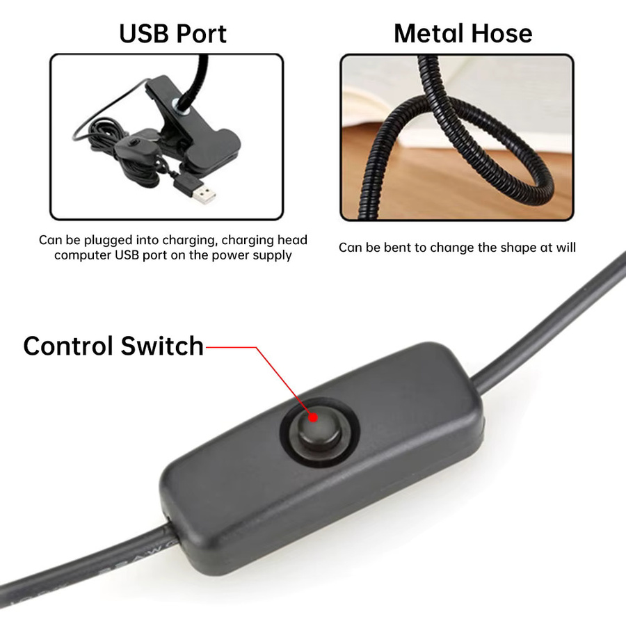 Gyarfas LED Buchlampe mit flexiblem 360 Grad USB-Stecker für Schreibtisch und Nachttisch - Bild 3