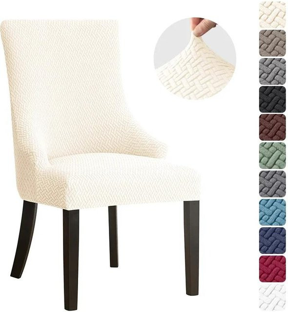 Bestbags Jacquard Esszimmerstuhlbezug aus elastischem Spandex in Beige für Hochlehner und Schrägstühle - Bild 1