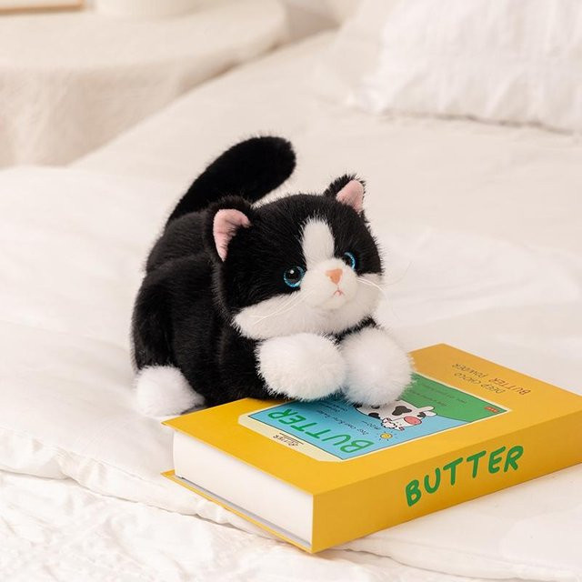 Linyi toy Katze Plüschtier, Schwarz-Weiß, Gestreift, 30-35cm - Bild 1