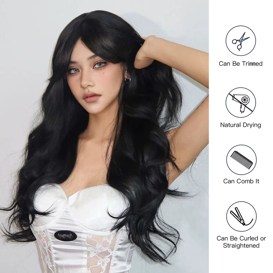 EASIHAIR Perücke, lang lockig, schwarz, synthetisch, mit Pony, Damen - Bild 2