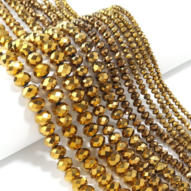 Glasperlen Rondelle, goldene Kristallperlen, facettiert, Unisex - Bild 1