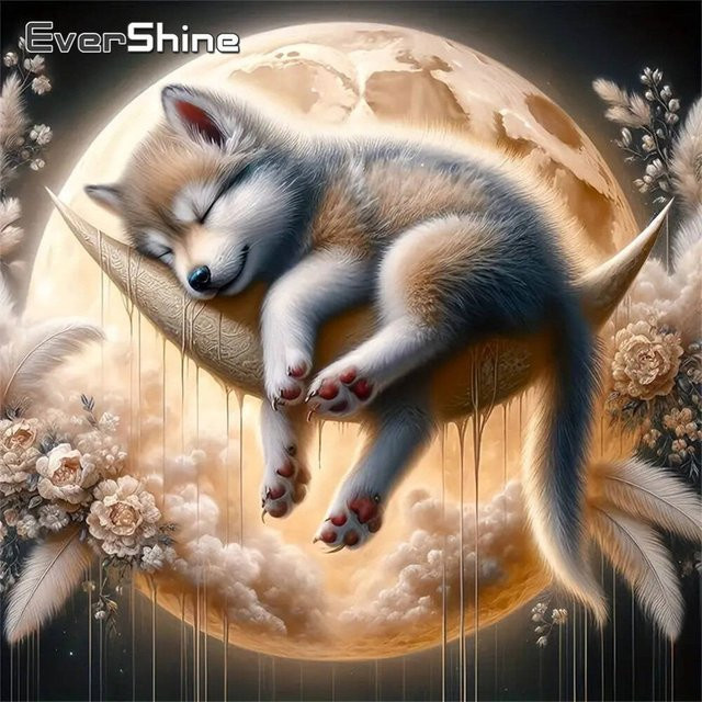 EverShine Diamantstickerei Set Wolf Motiv als Mosaik-Handarbeit in Multicolor, Durchmesser: 20 cm - Bild 1