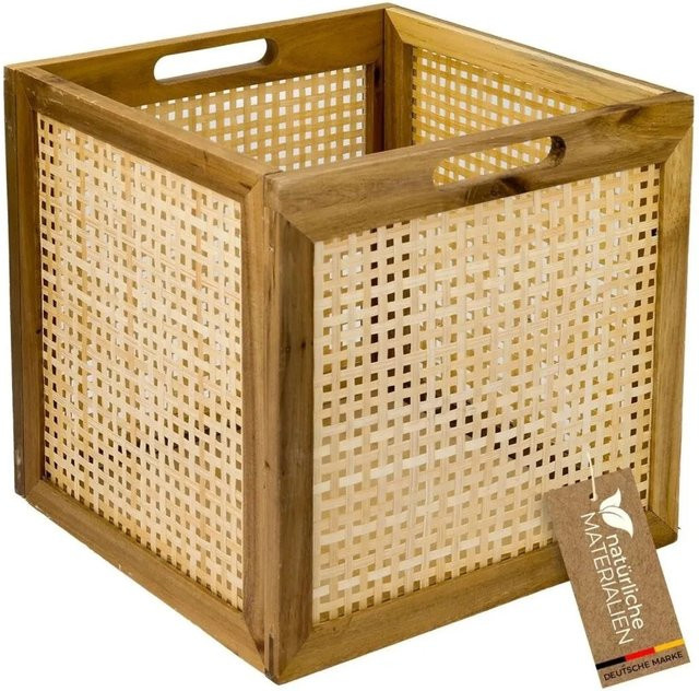 HMF Aufbewahrungskorb für Kallax Regale aus Rattan Wiener Geflecht und Akazienholz B/T/H: 32 x 34 x 32 cm - Bild 1