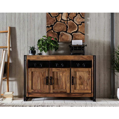 SIT Sideboard PANAMA aus Akazienholz und Metall in Natur/Schwarz/Beige, B/T/H: 140 x 88 x 90 cm - Bild 3
