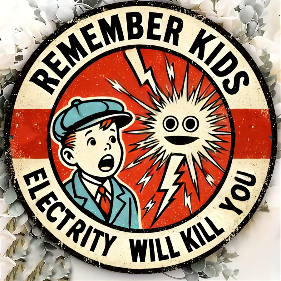 Vintage Aluminiumschild Potdemiel Remember Youngsters Electricity Will Kill You B/B/H: 20,3 x 20,3 x 0,1 cm - Bild 5