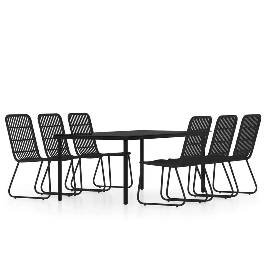 vidaXL 7-teilige Garten-Essgruppe aus PE-Rattan und Glas in Schwarz - Bild 2