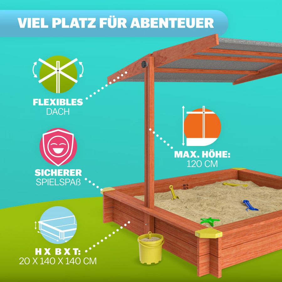 Spielwerk Sandkasten Max mit UV-Schutz 50+ in Mehrfarbig und Braun, B/T/H: 140 x 140 cm - Bild 2