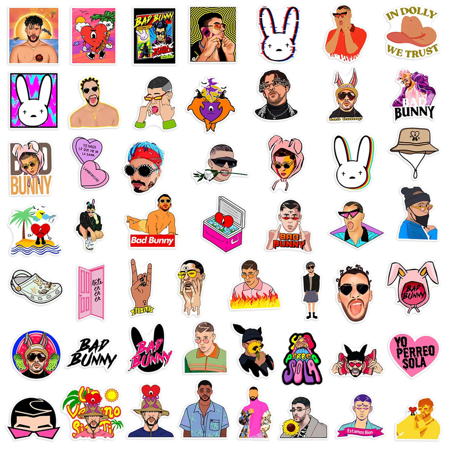 50 Stück Bad Bunny Graffiti-Aufkleber in Multicolour für Wasserflaschen, Laptops und Skateboards - Bild 4