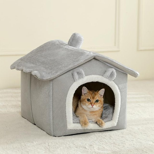 Faltbares Haustierhaus aus 100% Baumwolle als waschbare Welpenhöhle und Katzenbett für kleine und mittelgroße Tiere - Bild 1