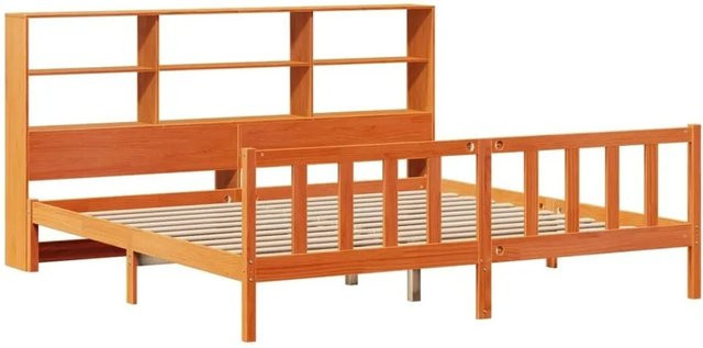 vidaXL Massivholzbett aus Kiefernholz mit Kopfteil und Regal in Braun, B/T/H: 180 x 200 x 186 cm - Bild 1