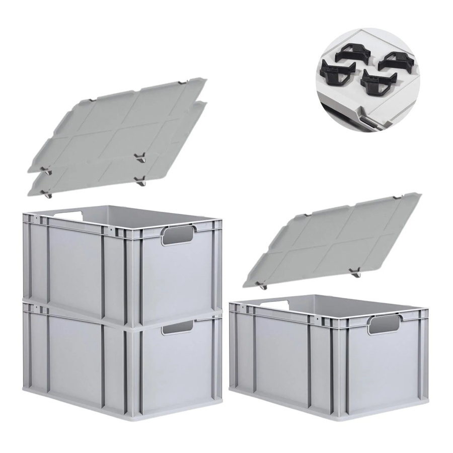 PROREGAL Spar Set mit 3x Eurobox Nextgen Economy inklusive Auflagedeckel und 4x Schiebeschnappverschlüssen, Schwarz, H x B x T: 32 x 40 x 60 cm - Bild 1