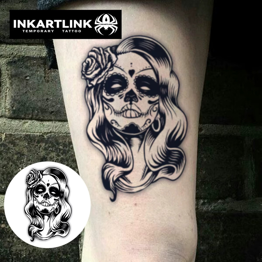 INKARTLINK Temporäres Tattoo, Rose Schädel Kopf, Damen - Bild 2