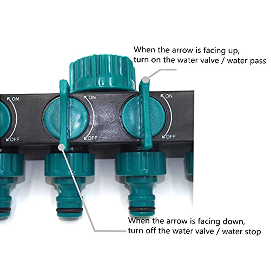 4-Wege-Wassersplitter mit europäischem Standardgewinde für Gartenbewässerung, 1 Zoll, 3/4 Zoll und 1/2 Zoll, Armaturenventil in Grün und Schwarz - Bild 4