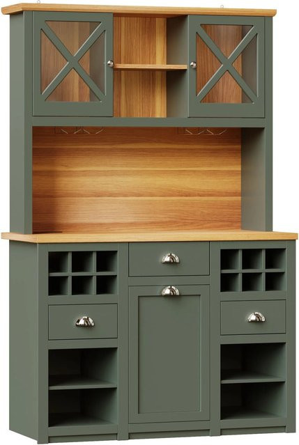 okwish Küchenschrank mit Glastüren und LED-Beleuchtung in Grün, inklusive Weinregal, B: 120 cm, T: 45 cm, H: 188 cm - Bild 1