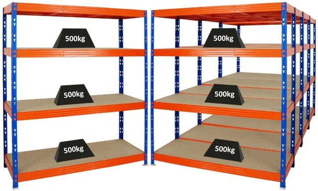 PROREGAL Rhino Schwerlastregal Set mit 5 Regalen, Blau-Orange, B/T/H: 160 x 60 x 180 cm, 4 MDF-Holzplatten pro Regal, Fachlast 500 kg - Bild 1