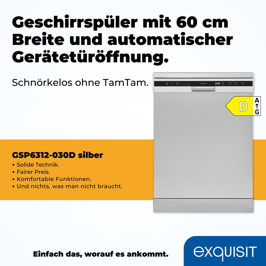Exquisit GSP6312-030D Geschirrspüler in Silber mit Aquastop und automatischer Türöffnung - Bild 2