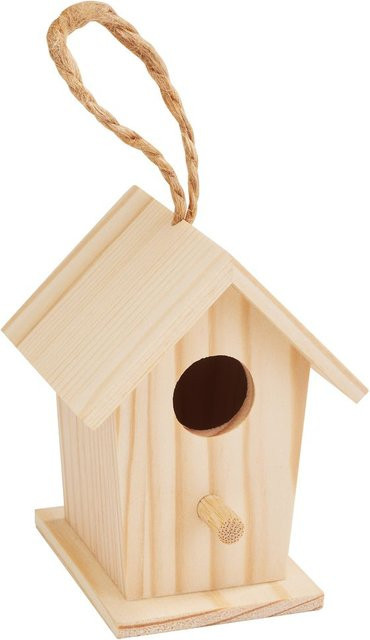 VBS Miniatur Vogelhaus aus Kiefernholz mit Aufhänger in Beige, B/T/H: 6,0 x 8,0 x 6,2 cm - Bild 1