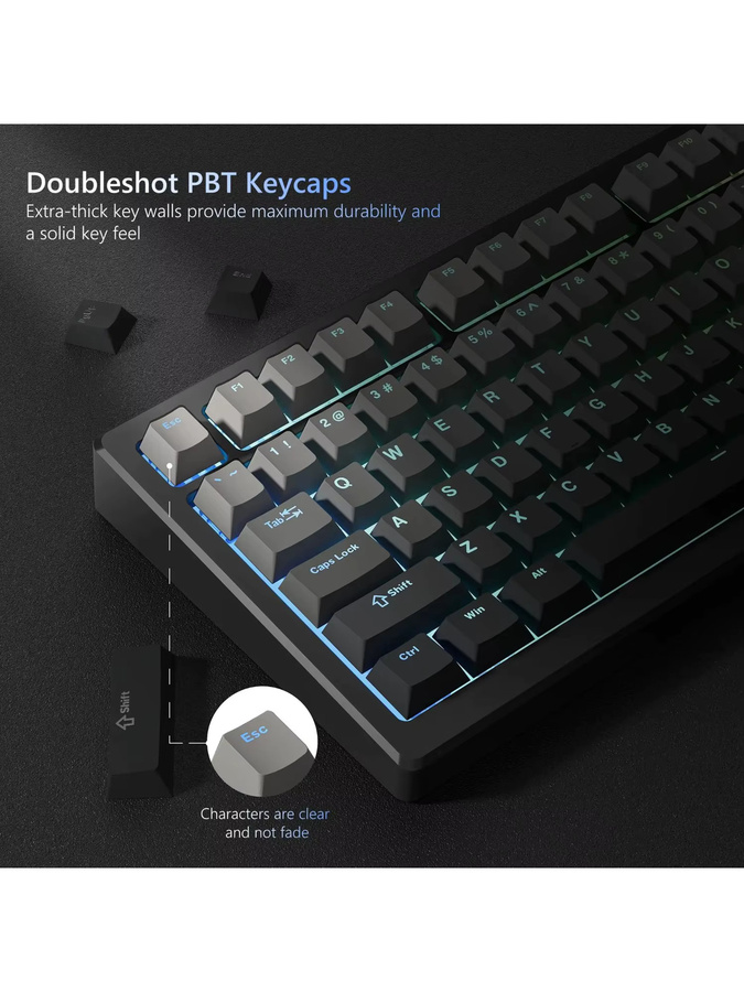 Oeny PBT Tastenkappen mit Farbverlauf in Grau und Weiß, 134+ Double Shot Keycaps mit RGB-Hintergrundbeleuchtung für mechanische Tastaturen mit Cherry und Gateron MX Switches - Bild 3