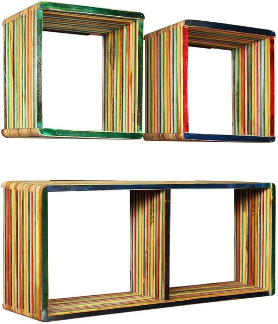 vidaXL 3-teiliges Wandregal-Set aus Massivholz Teak in Mehrfarbig - Bild 1