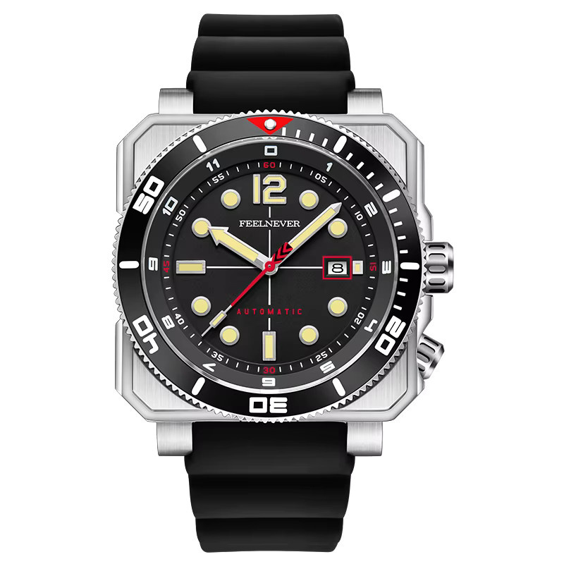 FEELNEVER Armbanduhr Automatik, Edelstahl, Silikon, Schwarz, Herren - Bild 6