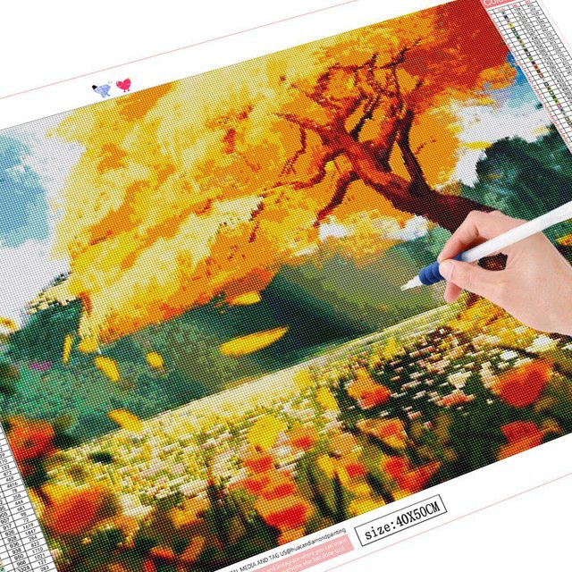 Diamond Painting Set FIYO Landschaft Herbst 5D DIY Diamantstickerei mit Vollbohrern, B/H: 20 x 30 cm - Bild 1