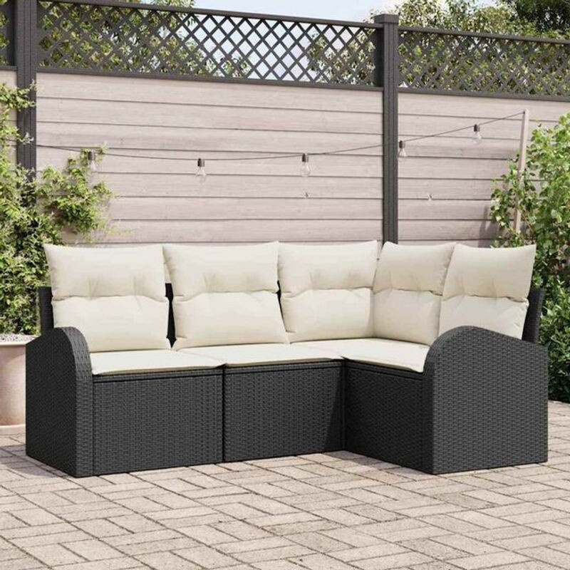4-teiliges modernes Garten Sofa Set mit Kissen aus Poly Rattan in Schwarz von vidaxl - Bild 1