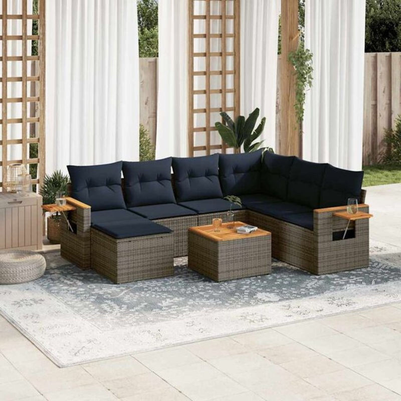8-teilige moderne Garten-Sofagarnitur aus Poly-Rattan mit Kissen in Grau von vidaxl - Bild 1