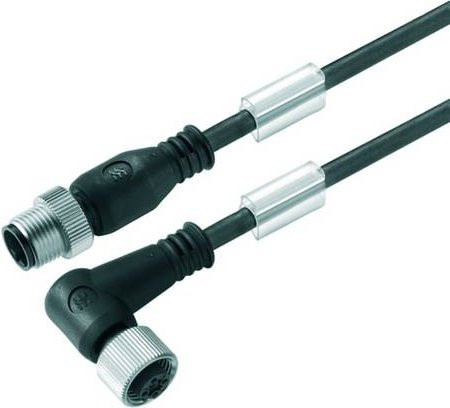 Weidmüller Sensor-Aktor-Steckverbinder M12 konfektioniert, Stecker gerade und Buchse gewinkelt, Schwarz, Kabellänge: 0,90 m - Bild 1