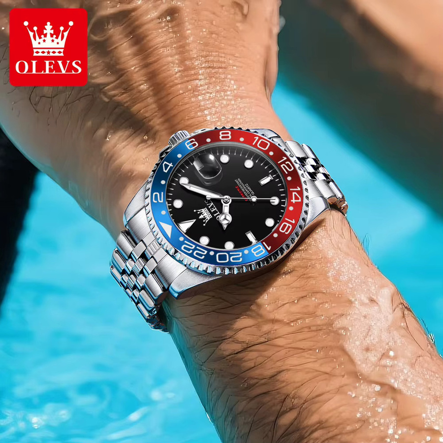 OLEVS Armbanduhr, Quarz, Edelstahl, Blau, Mondphase, Herren - Bild 3