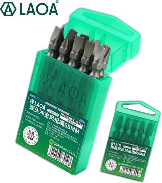 LAOA 10 Stück Schraubendreher-Bits Set mit Schlitz und Kreuzschlitz PH2, Länge: 65 mm - Bild 1