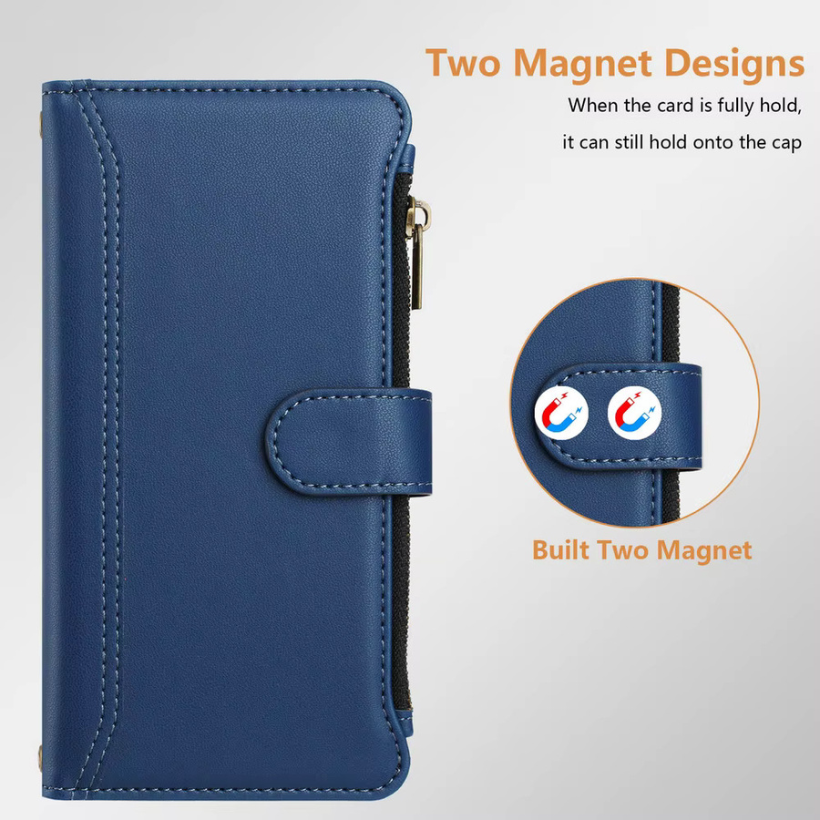 Xiaomi Crossbody Lederhülle mit Reißverschluss und 9 Kartenfächern für Redmi 15 5G 4G, Redmi 15C und Redmi Note 15 14 Pro Plus in Blau und Lila - Bild 3